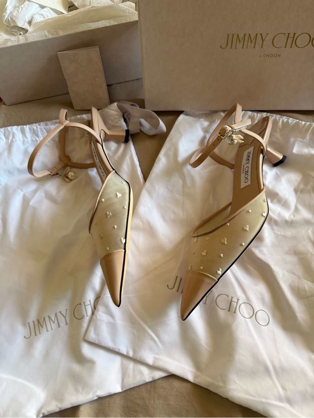 Jimmy Choo NWT Calfskin Mesh Embroidered Aren 45 Slingback size EU 39 - Picture 3 of 12